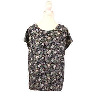 Ann Tayler LOFT Floral Garden Blue Green Flutter Sleeve sz S FREE SHIPPING